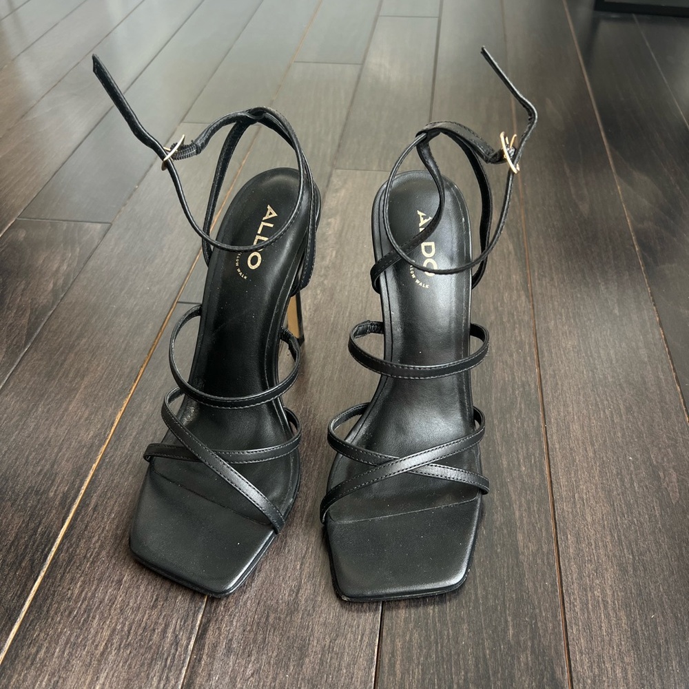 ALDO Black Strappy Heeled Sandals - Square Toe Stiletto Pumps